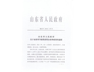 2013年度山東省節能突出貢獻企業